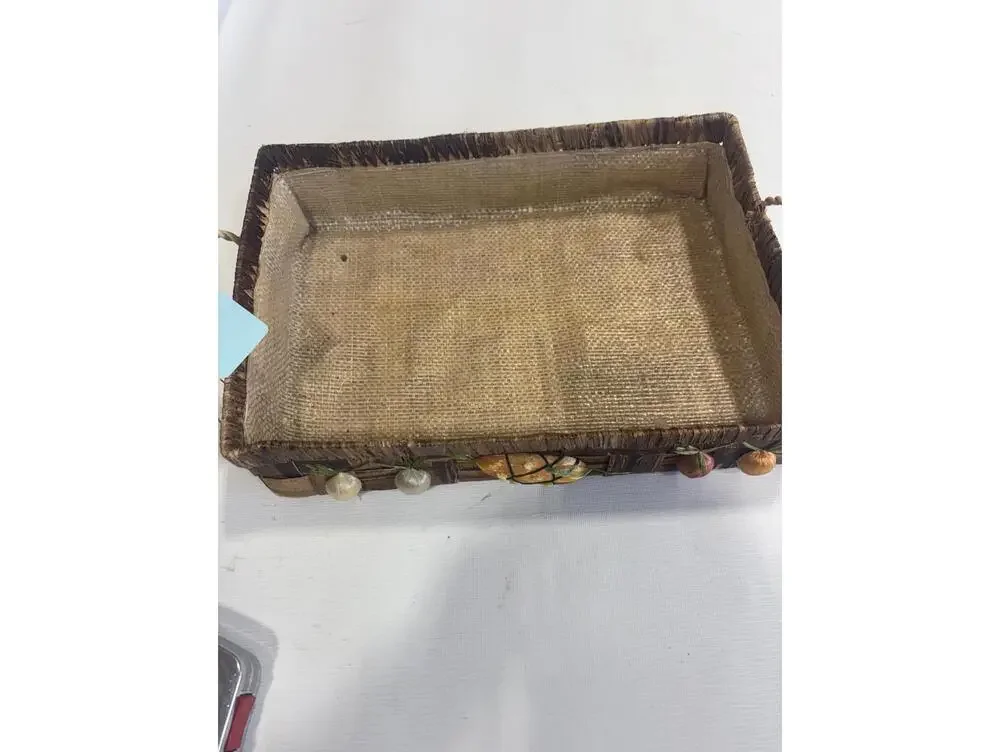 Handwoven Rectangular Wicker Basket Tray‎ with Decorative Fruit Accents